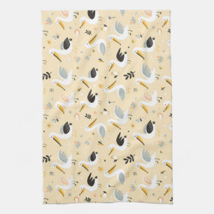 Whimsical Pelican Paradise Tea Towel