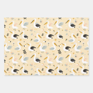 Whimsical Pelican Paradise Wrapping Paper Sheet