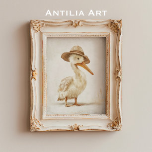 Whimsical Pelican Portrait Painting Water Bird  Poster