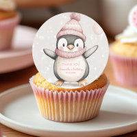 Whimsical Penguin Birthday Thank You Pink