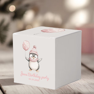 Whimsical Penguin Birthday    Vintage Pink Favour Box