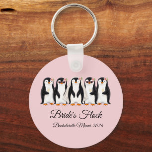 Whimsical Penguin Bride's Flock Bachelorette Key Ring
