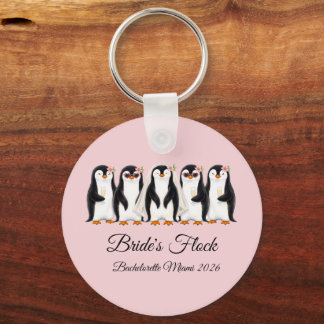 Whimsical Penguin Bride's Flock Bachelorette Key Ring