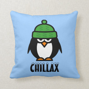 Whimsical penguin cartoon throw pillow chillax