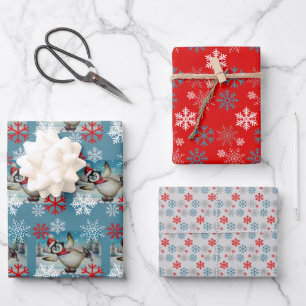 Whimsical Penguin Ice Skating Watercolor Art Wrapping Paper Sheet