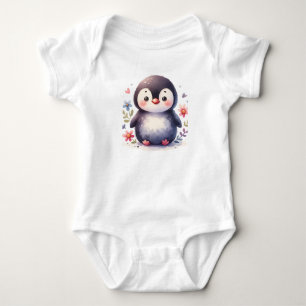 Whimsical penguin Illustration Kawaii Design Baby Bodysuit
