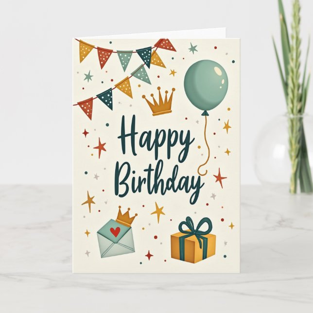 Whimsical Pennant Birthday Card (Front)