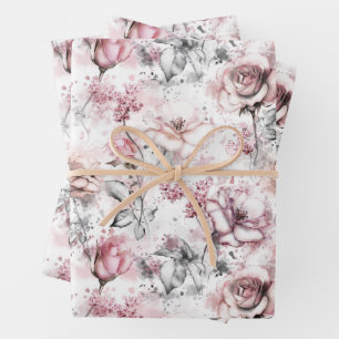 Whimsical Peony and Roses Wrapping Paper Sheet