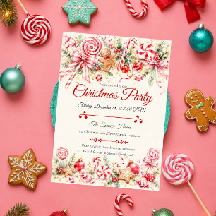 Whimsical Peppermint Christmas Party Invitation