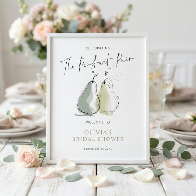 Whimsical Perfect Pair Pear Welcome Bridal Shower Poster (Creator Uploaded)