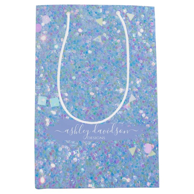 Whimsical Periwinkle Glitter Business Gift Bags (Front)
