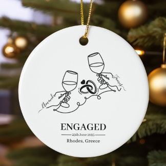 Whimsical Personalised Engagement Christmas Ceramic Ornament