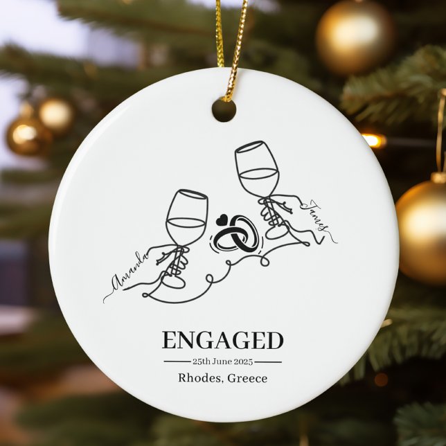 Whimsical Personalised Engagement Christmas Ceramic Ornament (Creator Uploaded)
