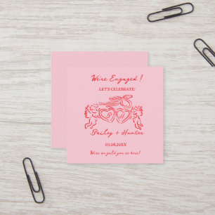 Whimsical Personalised Engagement couple Sign Square Business Card