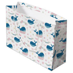 Whimsical Personalised Floral Whale Large Gift Bag