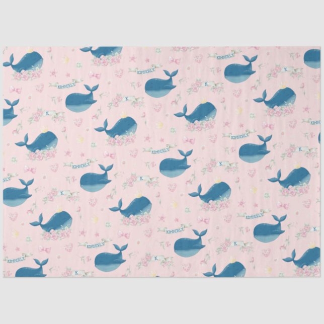 Whimsical Personalised Floral Whale Tissue Paper (Front)