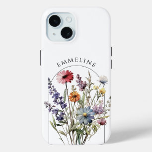 Whimsical Personalised Floral Wildflower Bouquet iPhone 15 Case