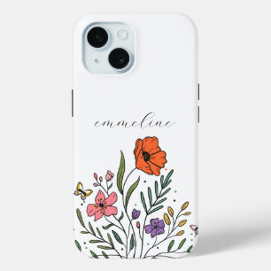 Whimsical Personalised Floral Wildflower  iPhone 15 Case