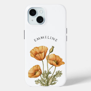 Whimsical Personalised Golden Poppies iPhone 15 Case