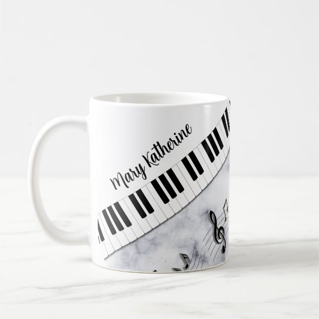  Whimsical Personalised Piano Keys Black White  Coffee Mug (Left)