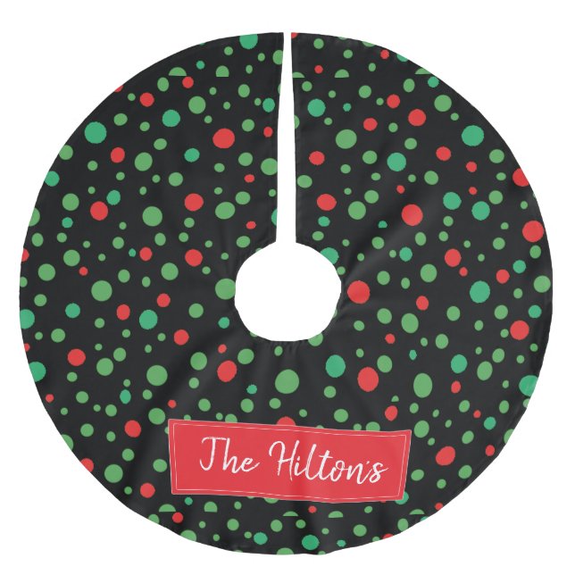 Whimsical Personalised  Polka Dot Christmas Skirt Brushed Polyester Tree Skirt (Front)