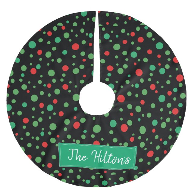 Whimsical Personalised  Polka Dot Christmas Skirt Brushed Polyester Tree Skirt (Front)