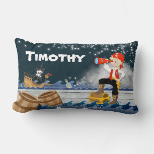 Whimsical Personalize Pirate Boy Nighttime Lumbar Cushion