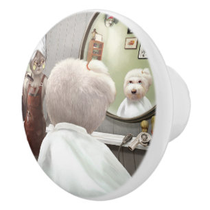 Whimsical Pet Barber Shop Ceramic Knob