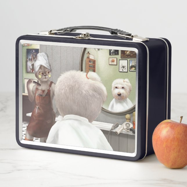 Whimsical Pet Barber Shop Metal Lunch Box (In Situ)