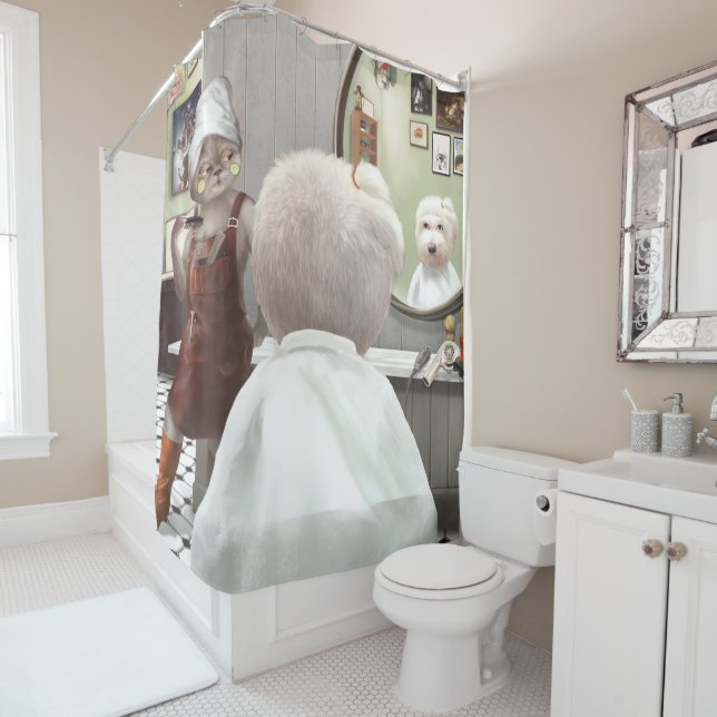 Whimsical Pet Barber Shop Shower Curtain (In Situ)