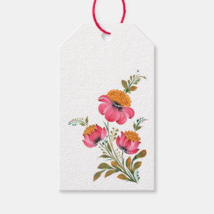 Whimsical Petrykivka Pink Floral Gift Tags