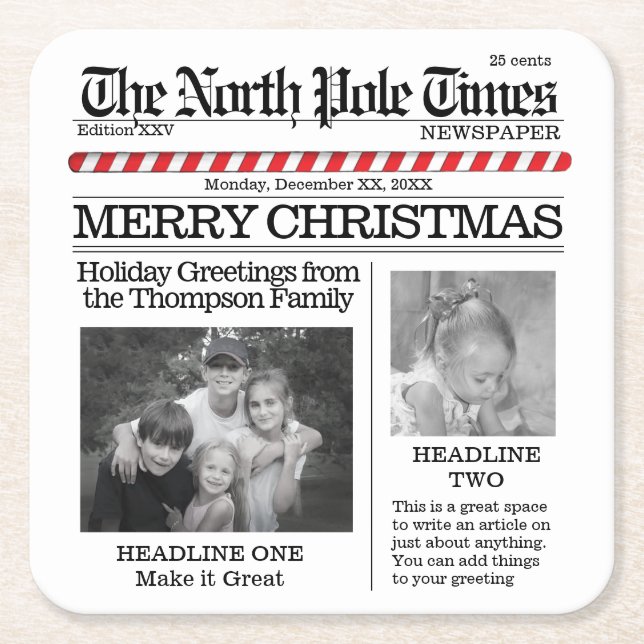 Whimsical Photo Collage Santa Christmas Photo Square Paper Coaster (Front)