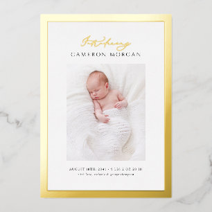 Whimsical Photo Gold Foil Birth Announcement