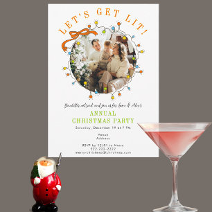 Whimsical Photo Let's Get Lit Christmas Party Invitation