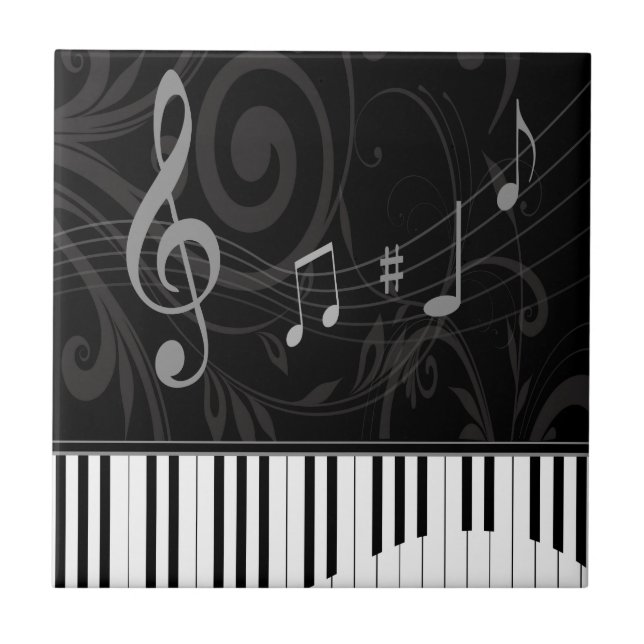 Whimsical Piano and Musical Notes Ceramic Tile (Front)