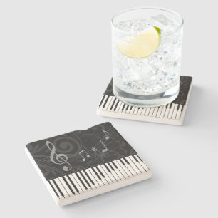 Whimsical Piano and Musical Notes Stone Coaster
