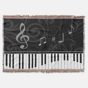 Whimsical Piano and Musical Notes Throw Blanket