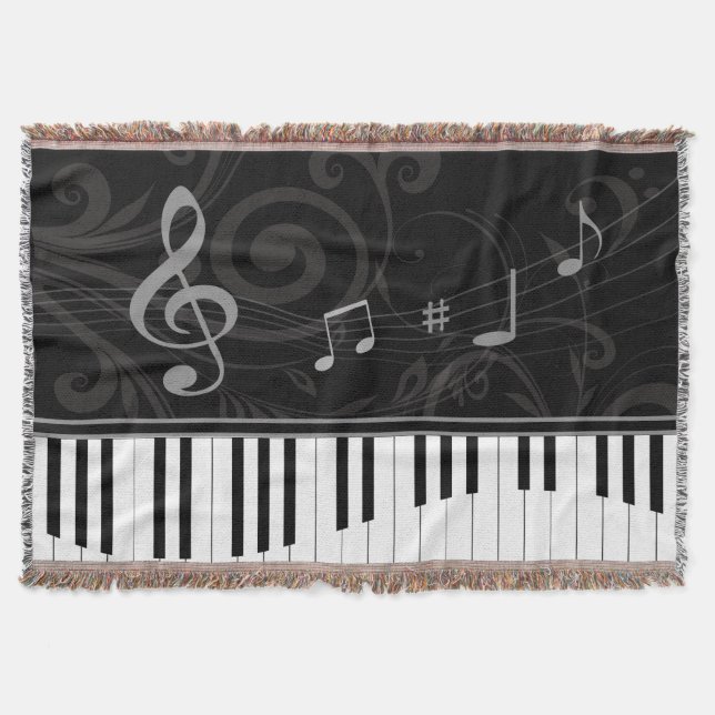 Whimsical Piano and Musical Notes Throw Blanket (Front)