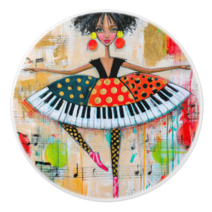 Whimsical Piano Keys Music Ballerina Ceramic Knob