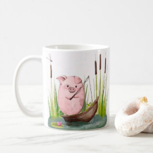 Whimsical Pig Fishing Mug