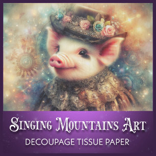 Whimsical Pig in Victorian Dress Decoupage Tissue Paper