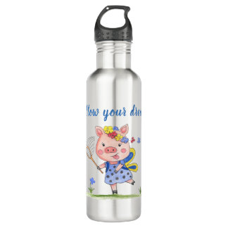 Whimsical Piglet//Follow Your Dreams 710 Ml Water Bottle