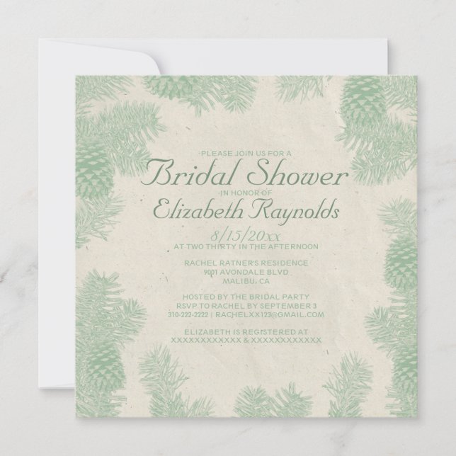 Whimsical Pine Cone Bridal Shower Invitations (Front)