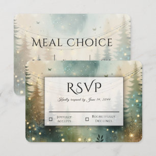 Whimsical Pine Forest Fairy Lights Wedding RSVP Card
