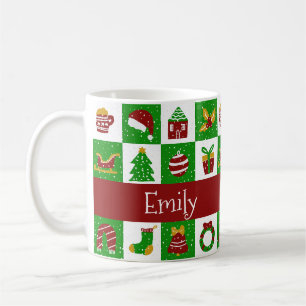 Whimsical Pine Green Christmas Custom Name Coffee Mug