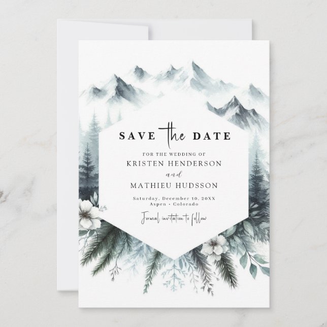Whimsical Pine Mountain Wedding Save The Date (Front)