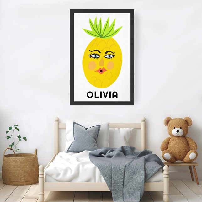 Whimsical Pineapple CUSTOM BABY NAME Art Poster (Whimsical Pineapple CUSTOM BABY NAME Art Poster)