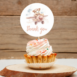 Whimsical Pink Aeroplane Adventure Baby Shower Classic Round Sticker