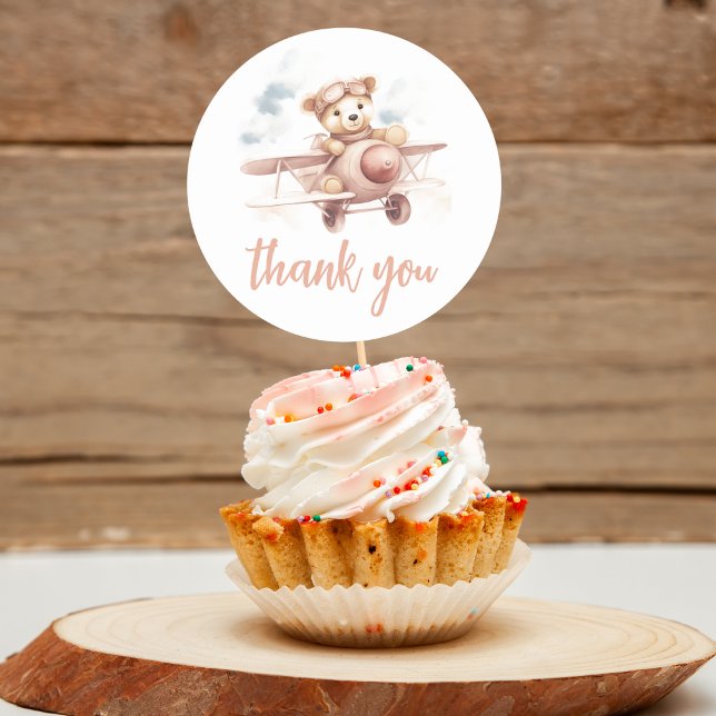 Whimsical Pink Aeroplane Adventure Baby Shower Classic Round Sticker (Creator Uploaded)