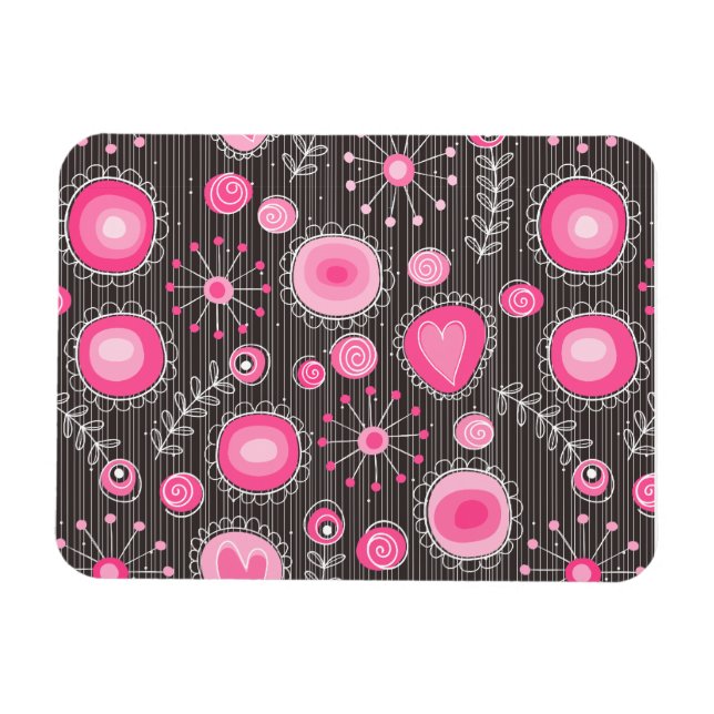 Whimsical pink and blue hearts and flowers floral magnet (Horizontal)